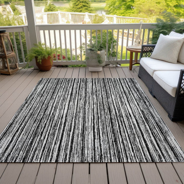 HomeRoots 5' Black and Ivory Striped Area Rug - Durable, Washable Design for Indoor and Outdoor Spaces 5' X 8' 585467