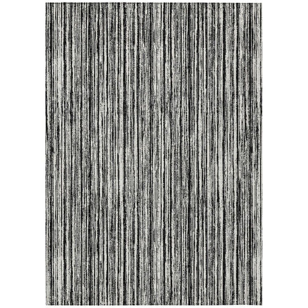 HomeRoots 5' Black and Ivory Striped Area Rug - Durable, Washable Design for Indoor and Outdoor Spaces 5' X 8' 585467