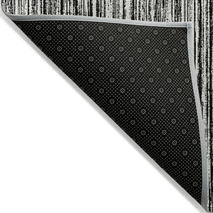 HomeRoots 5' Black and Ivory Striped Area Rug - Durable, Washable Design for Indoor and Outdoor Spaces 5' X 8' 585467