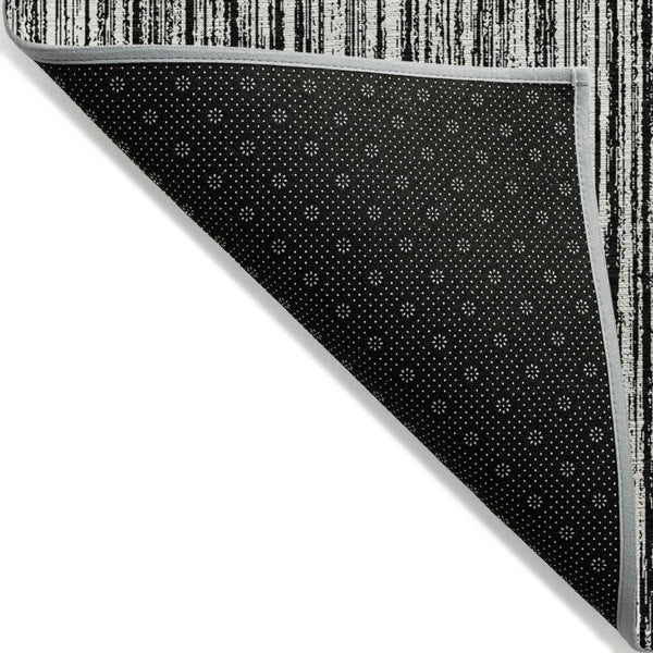 HomeRoots 5' Black and Ivory Striped Area Rug - Durable, Washable Design for Indoor and Outdoor Spaces 5' X 8' 585467