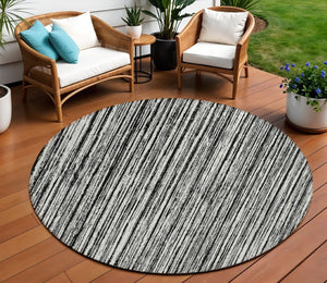 HomeRoots 5' Black and Ivory Striped Area Rug - Durable, Washable Design for Indoor and Outdoor Spaces 8' Round 585468