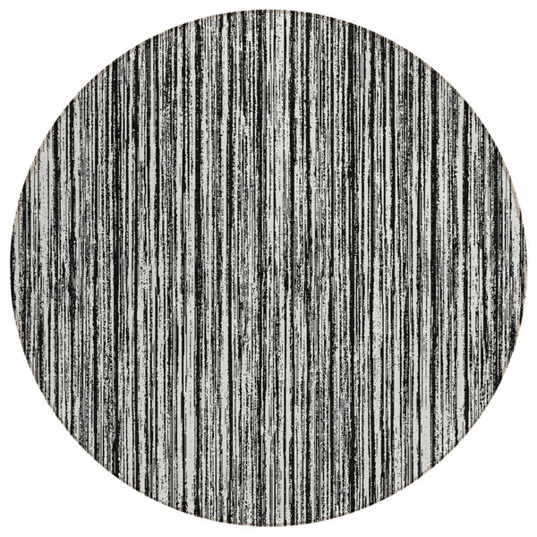 HomeRoots 5' Black and Ivory Striped Area Rug - Durable, Washable Design for Indoor and Outdoor Spaces 8' Round 585468
