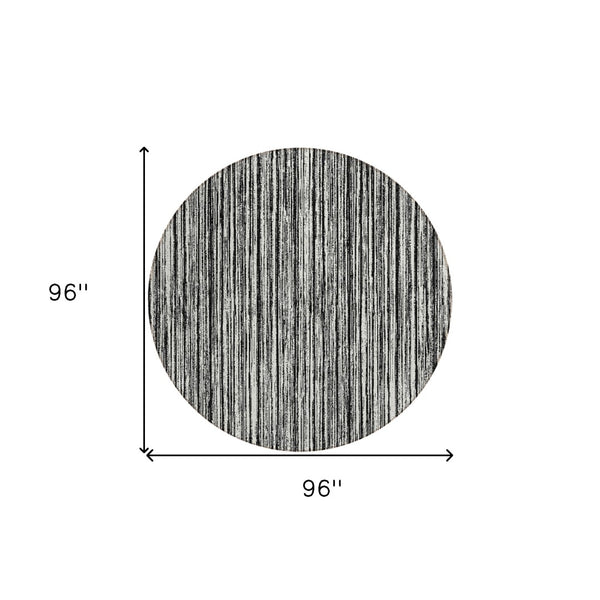 HomeRoots 5' Black and Ivory Striped Area Rug - Durable, Washable Design for Indoor and Outdoor Spaces 8' Round 585468
