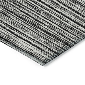 HomeRoots 5' Black and Ivory Striped Area Rug - Durable, Washable Design for Indoor and Outdoor Spaces 8' X 10' 585469