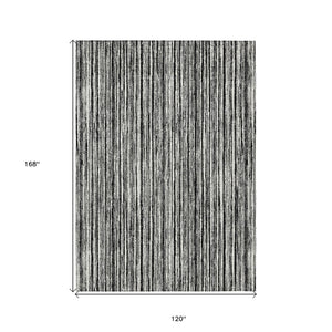 HomeRoots 5' Black and Ivory Striped Area Rug - Durable, Washable Design for Indoor and Outdoor Spaces 10' X 14' 585471