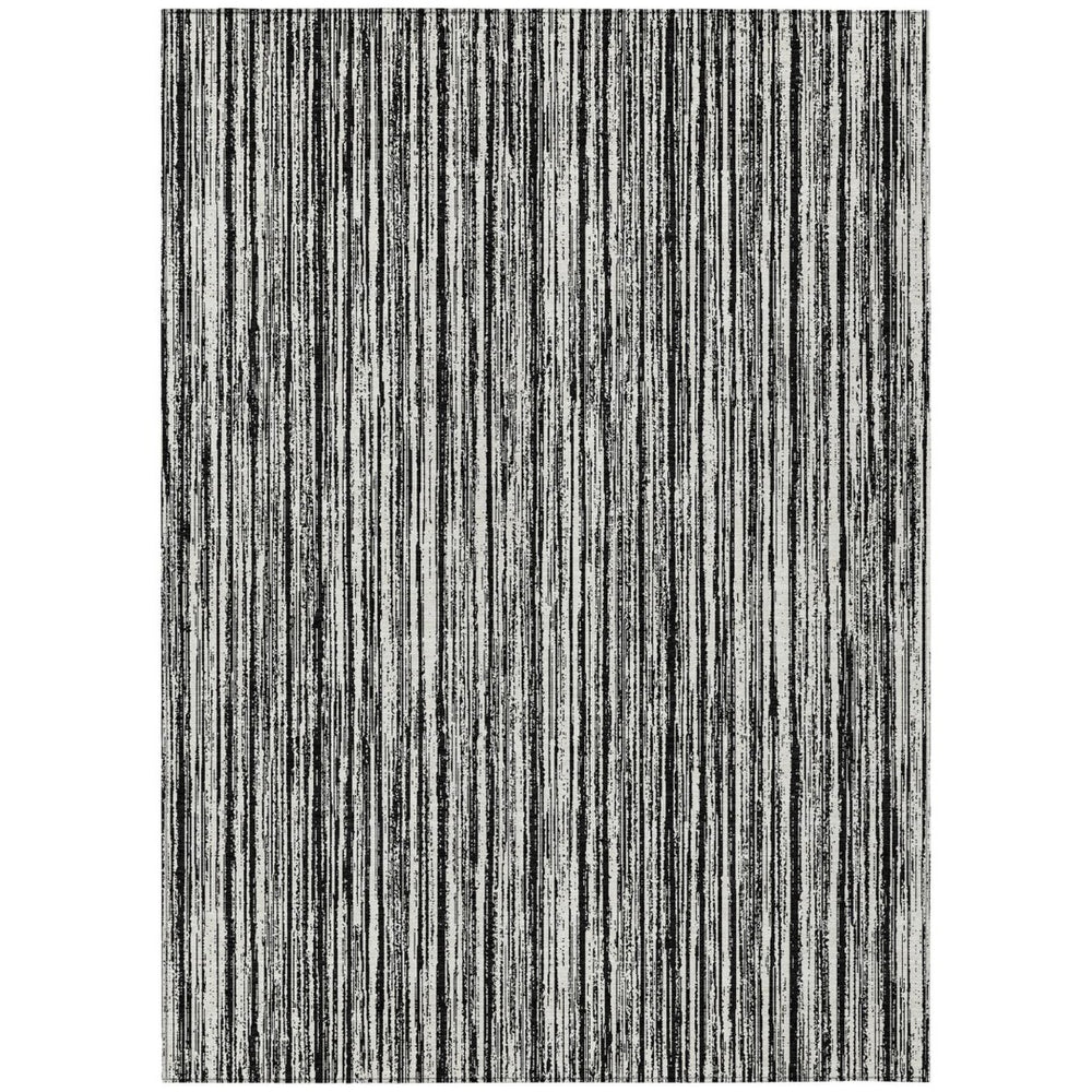 HomeRoots 5' Black and Ivory Striped Area Rug - Durable, Washable Design for Indoor and Outdoor Spaces 10' X 14' 585471