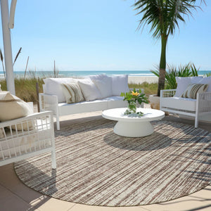 HomeRoots 5' Striped Indoor Outdoor Area Rug - Durable, Washable, Low-Maintenance, Perfect for Any Space 8' Round 585474