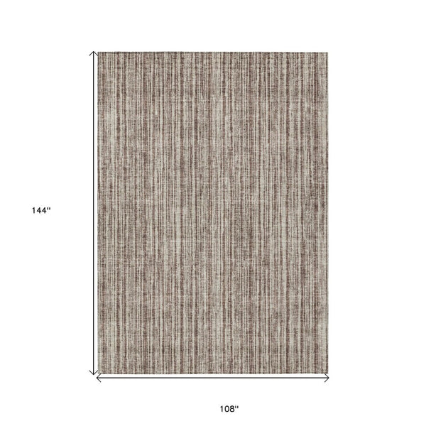 HomeRoots 9' Brown and Ivory Striped Washable Area Rug for Indoor and Outdoor Use - Stylish, Durable, Versatile 9' X 12' 585476