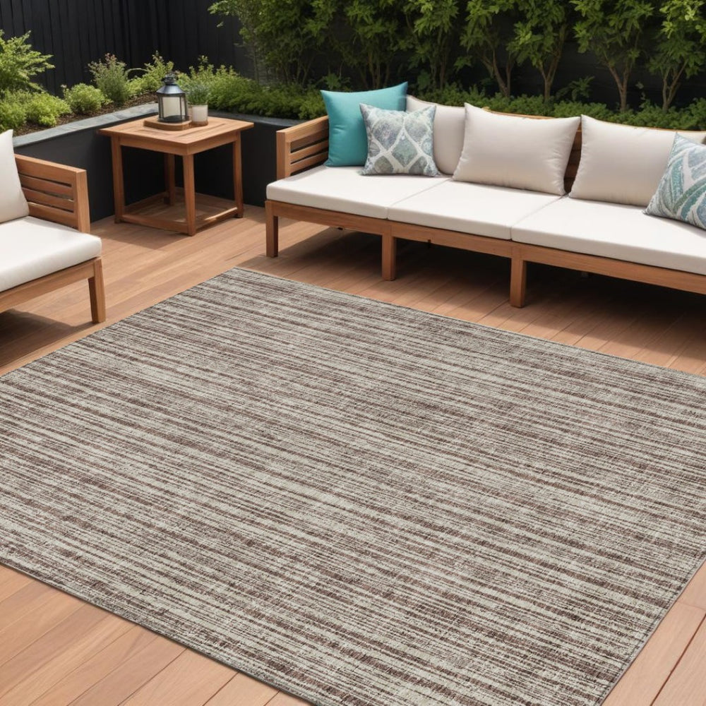 HomeRoots 9' Brown and Ivory Striped Washable Area Rug for Indoor and Outdoor Use - Stylish, Durable, Versatile 9' X 12' 585476