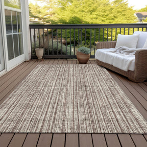 HomeRoots 9' Brown and Ivory Striped Washable Area Rug for Indoor and Outdoor Use - Stylish, Durable, Versatile 9' X 12' 585476