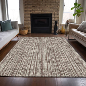 HomeRoots 9' Brown and Ivory Striped Washable Area Rug for Indoor and Outdoor Use - Stylish, Durable, Versatile 9' X 12' 585476