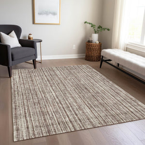 HomeRoots 9' Brown and Ivory Striped Washable Area Rug for Indoor and Outdoor Use - Stylish, Durable, Versatile 9' X 12' 585476
