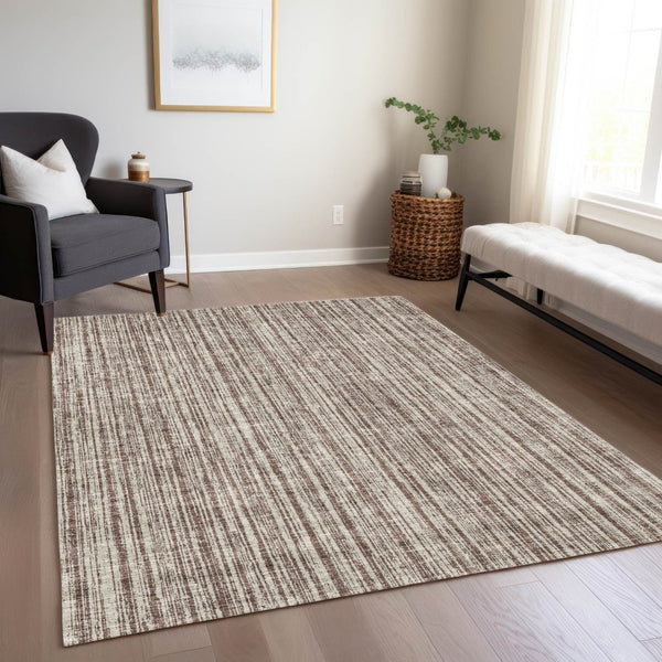 HomeRoots 9' Brown and Ivory Striped Washable Area Rug for Indoor and Outdoor Use - Stylish, Durable, Versatile 9' X 12' 585476
