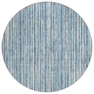 HomeRoots 5' Blue and Ivory Striped Washable Area Rug – Durable, Stylish, Indoor/Outdoor for High-Traffic Spaces 8' Round 585480