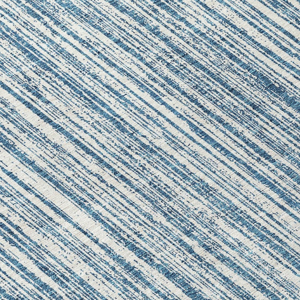 HomeRoots 5' Blue and Ivory Striped Washable Area Rug – Durable, Stylish, Indoor/Outdoor for High-Traffic Spaces 8' Round 585480