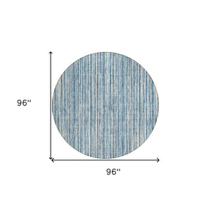 HomeRoots 5' Blue and Ivory Striped Washable Area Rug – Durable, Stylish, Indoor/Outdoor for High-Traffic Spaces 8' Round 585480