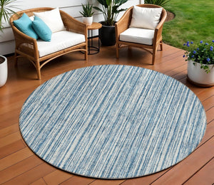 HomeRoots 5' Blue and Ivory Striped Washable Area Rug – Durable, Stylish, Indoor/Outdoor for High-Traffic Spaces 8' Round 585480