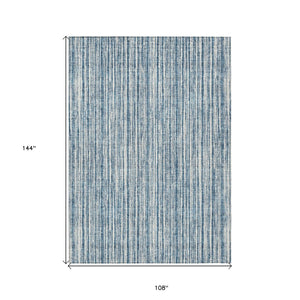 HomeRoots 9' Blue and Ivory Striped Indoor Outdoor Area Rug – Durable, Washable, Coastal Charm for Any Space 9' X 12' 585482