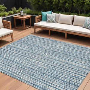 HomeRoots 9' Blue and Ivory Striped Indoor Outdoor Area Rug – Durable, Washable, Coastal Charm for Any Space 9' X 12' 585482