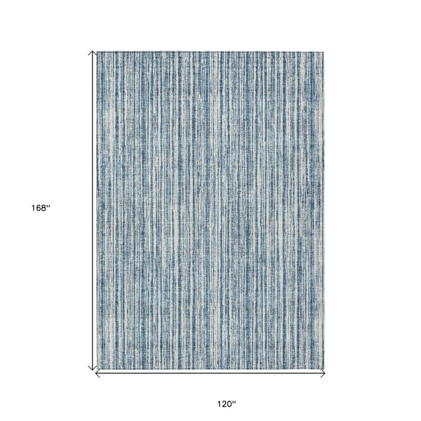 HomeRoots 5' Blue and Ivory Striped Washable Area Rug – Durable, Stylish, Indoor/Outdoor for High-Traffic Spaces 10' X 14' 585483
