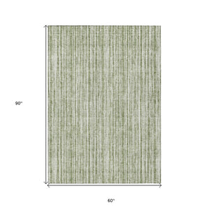 HomeRoots 5' Striped Indoor Outdoor Area Rug - Coastal Green and Ivory Design, Durable & Machine Washable 5' X 8' 585485