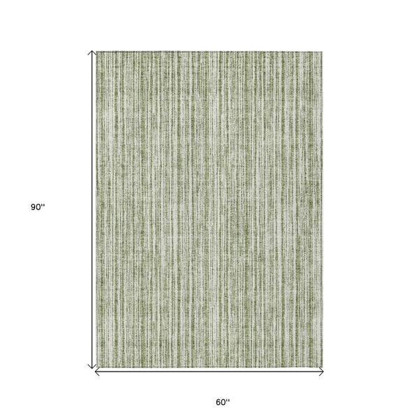 HomeRoots 5' Striped Indoor Outdoor Area Rug - Coastal Green and Ivory Design, Durable & Machine Washable 5' X 8' 585485