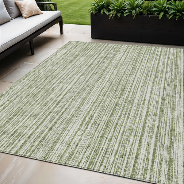 HomeRoots 5' Striped Indoor Outdoor Area Rug - Coastal Green and Ivory Design, Durable & Machine Washable 5' X 8' 585485