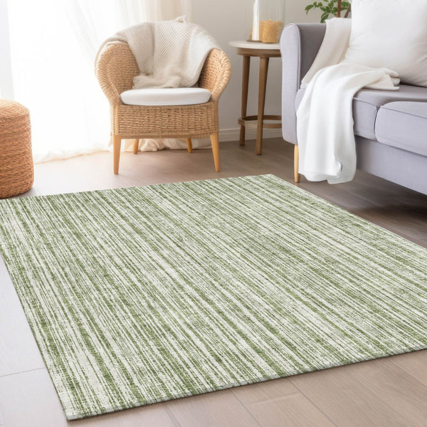 HomeRoots 5' Striped Indoor Outdoor Area Rug - Coastal Green and Ivory Design, Durable & Machine Washable 5' X 8' 585485