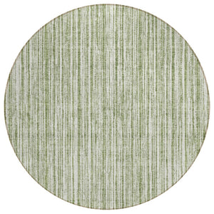 HomeRoots 5' Striped Indoor Outdoor Area Rug - Coastal Green and Ivory Design, Durable & Machine Washable 8' Round 585486