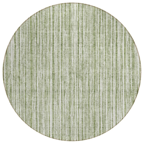 HomeRoots 5' Striped Indoor Outdoor Area Rug - Coastal Green and Ivory Design, Durable & Machine Washable 8' Round 585486