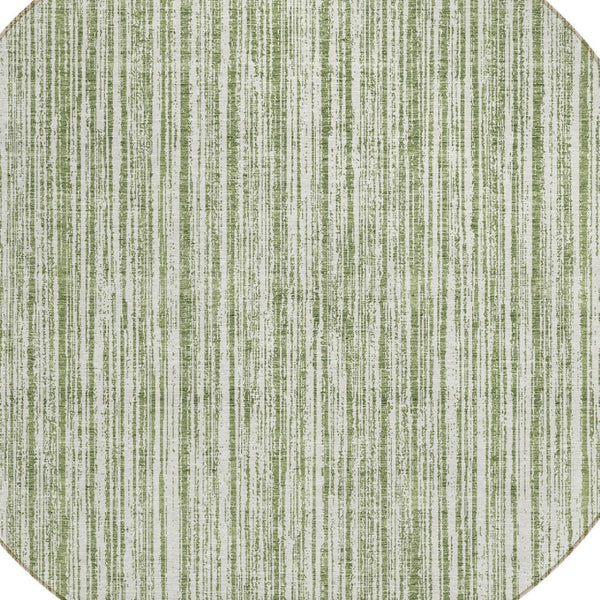 HomeRoots 5' Striped Indoor Outdoor Area Rug - Coastal Green and Ivory Design, Durable & Machine Washable 8' Round 585486