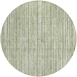 HomeRoots 5' Striped Indoor Outdoor Area Rug - Coastal Green and Ivory Design, Durable & Machine Washable 8' Round 585486