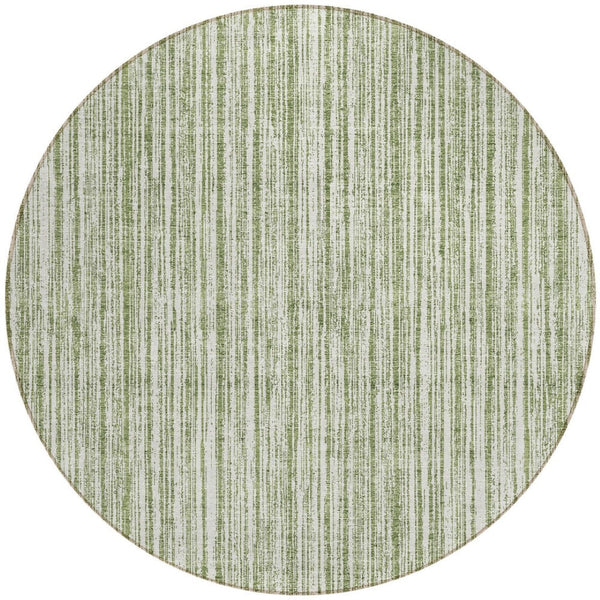 HomeRoots 5' Striped Indoor Outdoor Area Rug - Coastal Green and Ivory Design, Durable & Machine Washable 8' Round 585486
