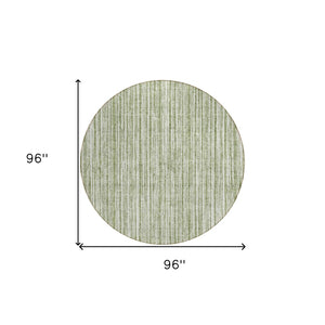 HomeRoots 5' Striped Indoor Outdoor Area Rug - Coastal Green and Ivory Design, Durable & Machine Washable 8' Round 585486