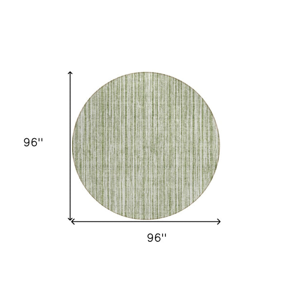 HomeRoots 5' Striped Indoor Outdoor Area Rug - Coastal Green and Ivory Design, Durable & Machine Washable 8' Round 585486