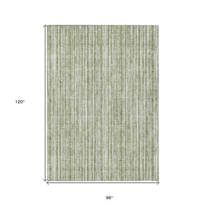 HomeRoots 5' Striped Indoor Outdoor Area Rug - Coastal Green and Ivory Design, Durable & Machine Washable 8' X 10' 585487