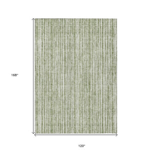 HomeRoots 5' Striped Indoor Outdoor Area Rug - Coastal Green and Ivory Design, Durable & Machine Washable 10' X 14' 585489