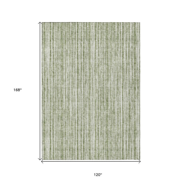 HomeRoots 5' Striped Indoor Outdoor Area Rug - Coastal Green and Ivory Design, Durable & Machine Washable 10' X 14' 585489