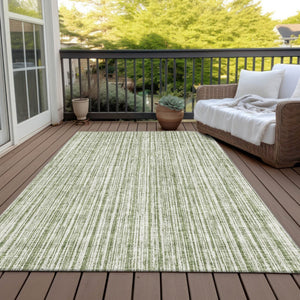 HomeRoots 5' Striped Indoor Outdoor Area Rug - Coastal Green and Ivory Design, Durable & Machine Washable 10' X 14' 585489
