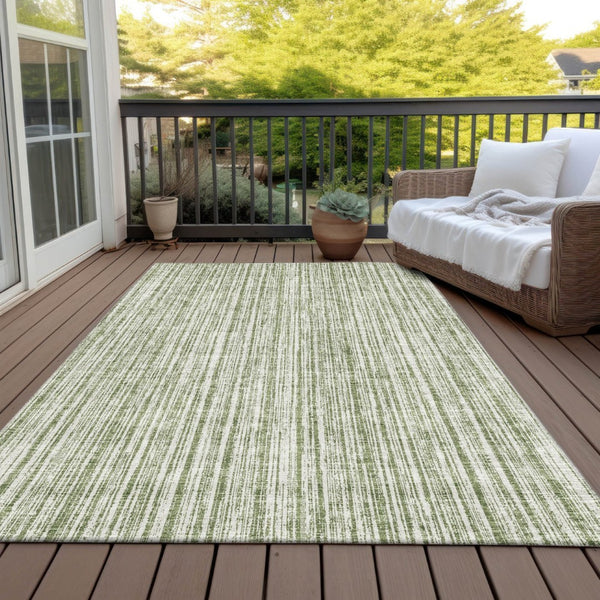 HomeRoots 5' Striped Indoor Outdoor Area Rug - Coastal Green and Ivory Design, Durable & Machine Washable 10' X 14' 585489