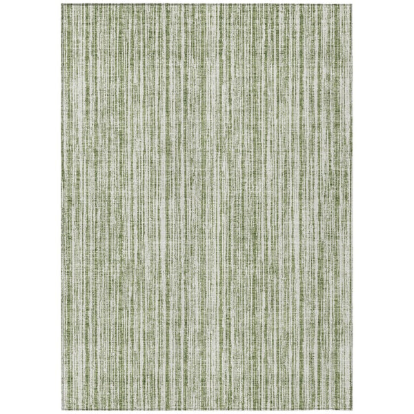 HomeRoots 5' Striped Indoor Outdoor Area Rug - Coastal Green and Ivory Design, Durable & Machine Washable 10' X 14' 585489