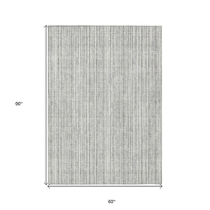 HomeRoots 5' Stylish Gray and Silver Striped Area Rug - Durable, Washable, Perfect for Indoor or Outdoor Spaces 5' X 8' 585491