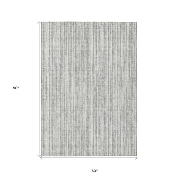 HomeRoots 5' Stylish Gray and Silver Striped Area Rug - Durable, Washable, Perfect for Indoor or Outdoor Spaces 5' X 8' 585491
