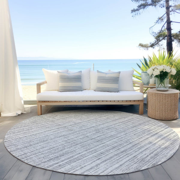 HomeRoots 5' Stylish Gray and Silver Striped Area Rug - Durable, Washable, Perfect for Indoor or Outdoor Spaces 8' Round 585492