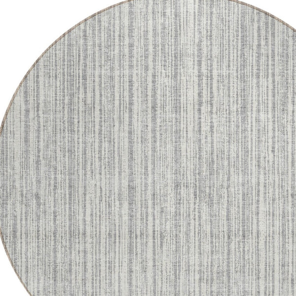 HomeRoots 5' Stylish Gray and Silver Striped Area Rug - Durable, Washable, Perfect for Indoor or Outdoor Spaces 8' Round 585492