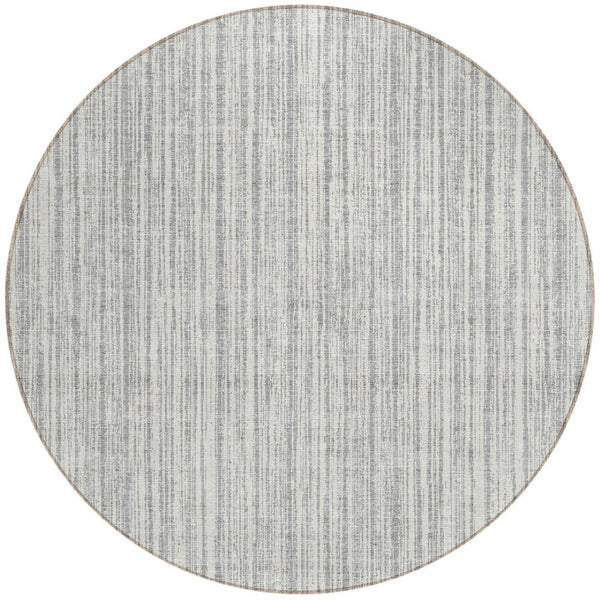 HomeRoots 5' Stylish Gray and Silver Striped Area Rug - Durable, Washable, Perfect for Indoor or Outdoor Spaces 8' Round 585492