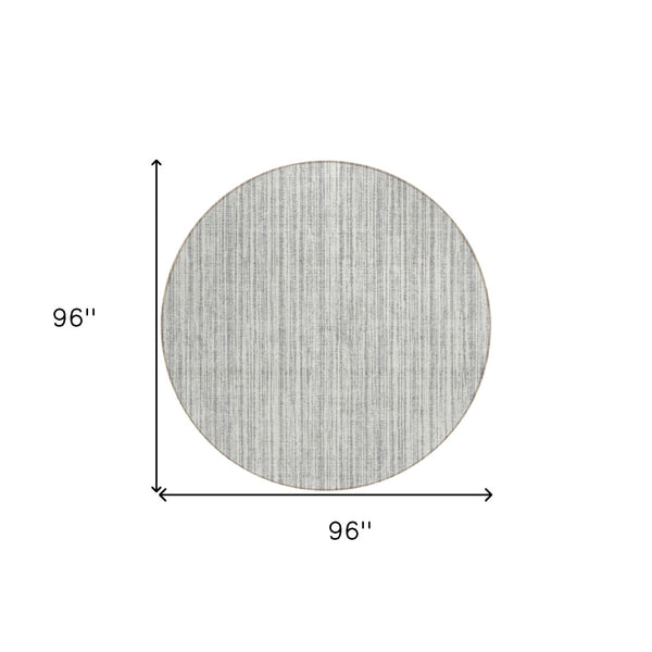 HomeRoots 5' Stylish Gray and Silver Striped Area Rug - Durable, Washable, Perfect for Indoor or Outdoor Spaces 8' Round 585492