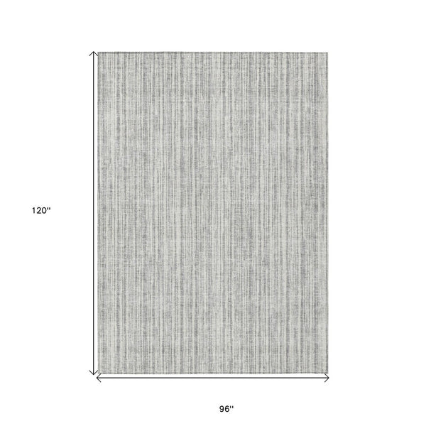 HomeRoots 5' Stylish Gray and Silver Striped Area Rug - Durable, Washable, Perfect for Indoor or Outdoor Spaces 8' X 10' 585493