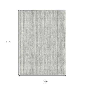 HomeRoots 9' Gray and Silver Striped Washable Area Rug – Durable Indoor/Outdoor Design for Stylish Spaces 9' X 12' 585494