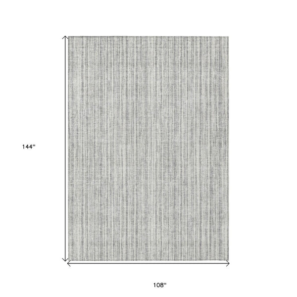 HomeRoots 9' Gray and Silver Striped Washable Area Rug – Durable Indoor/Outdoor Design for Stylish Spaces 9' X 12' 585494